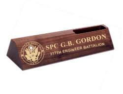 10 IN WALNUT DESK WEDGE LASER ENGRAVED GOLD FILLED